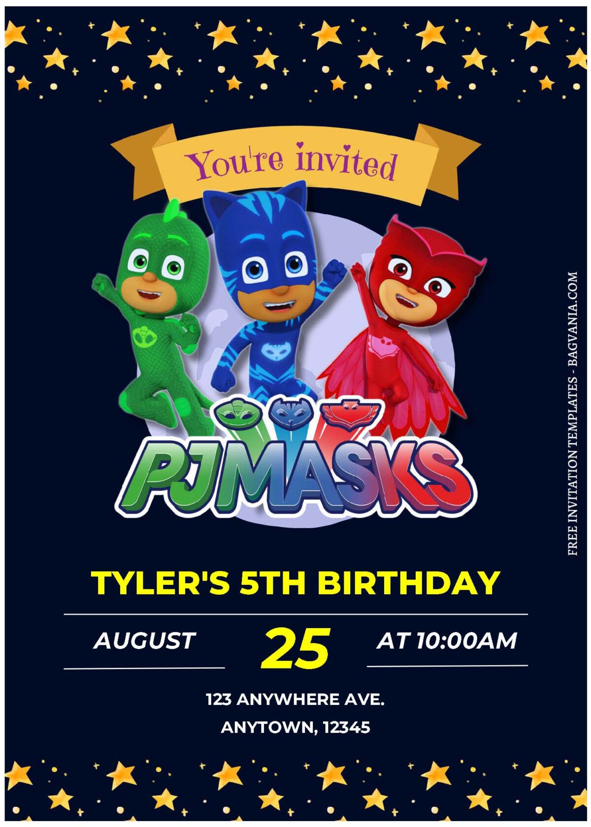 (Free Editable PDF) Lovely PJ Masks Birthday Invitation Templates C