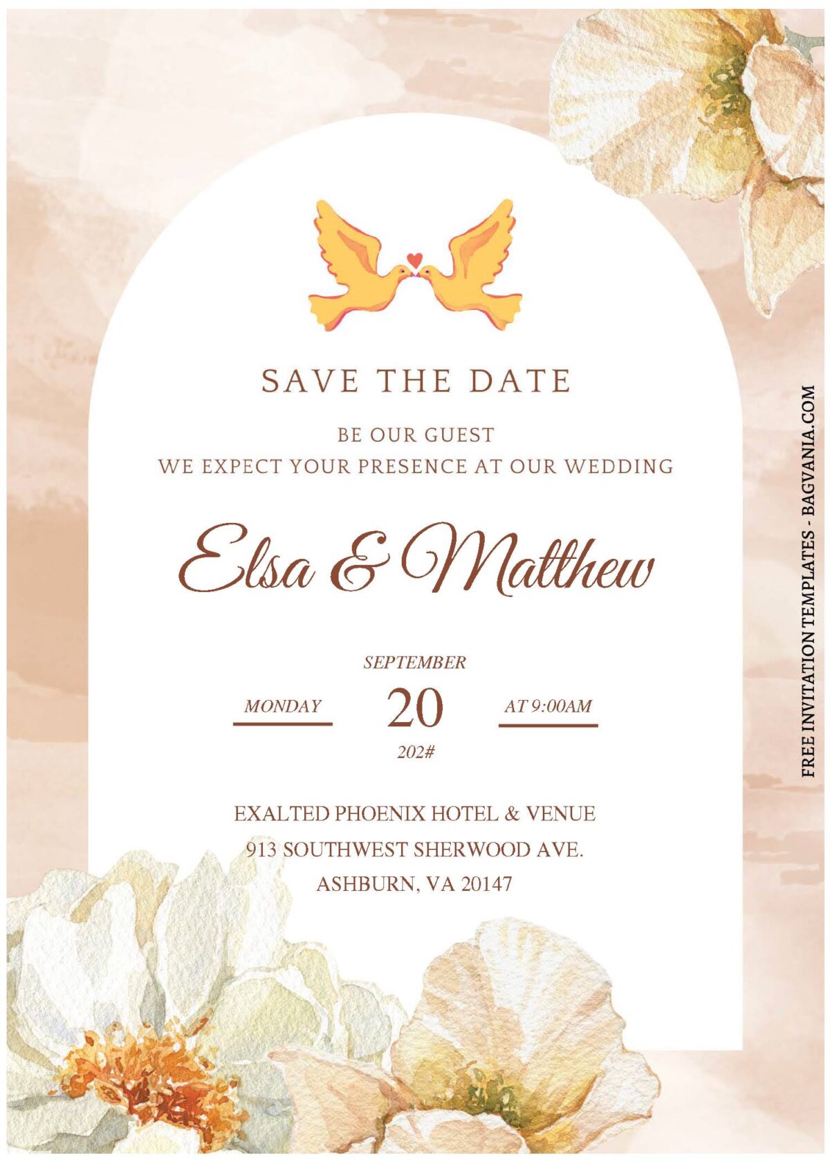 (Free Editable PDF) Rustic Blush Pink Watercolor Floral Wedding Invitation Templates C