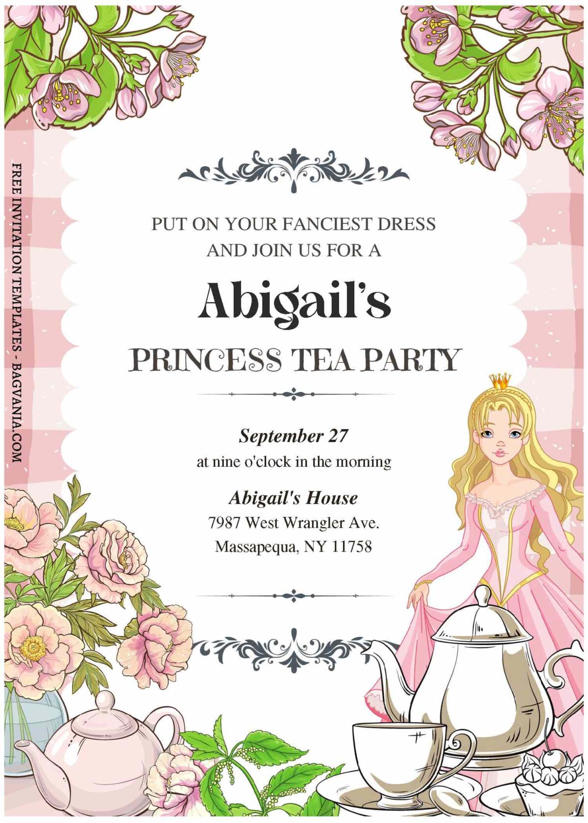 (Free Editable PDF) Shimmering Princess Tea Party Invitation Templates with editable text