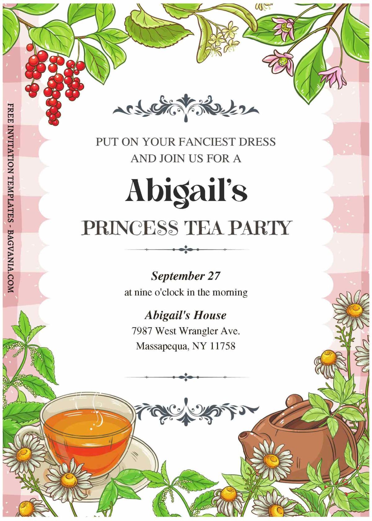 (Free Editable PDF) Shimmering Princess Tea Party Invitation Templates B