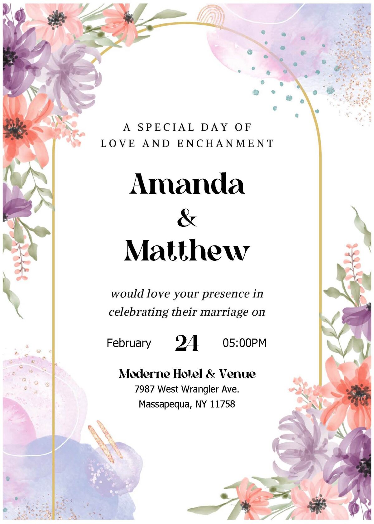 (Free Editable PDF) Blush And Violet Floral Wedding Invitation Templates A