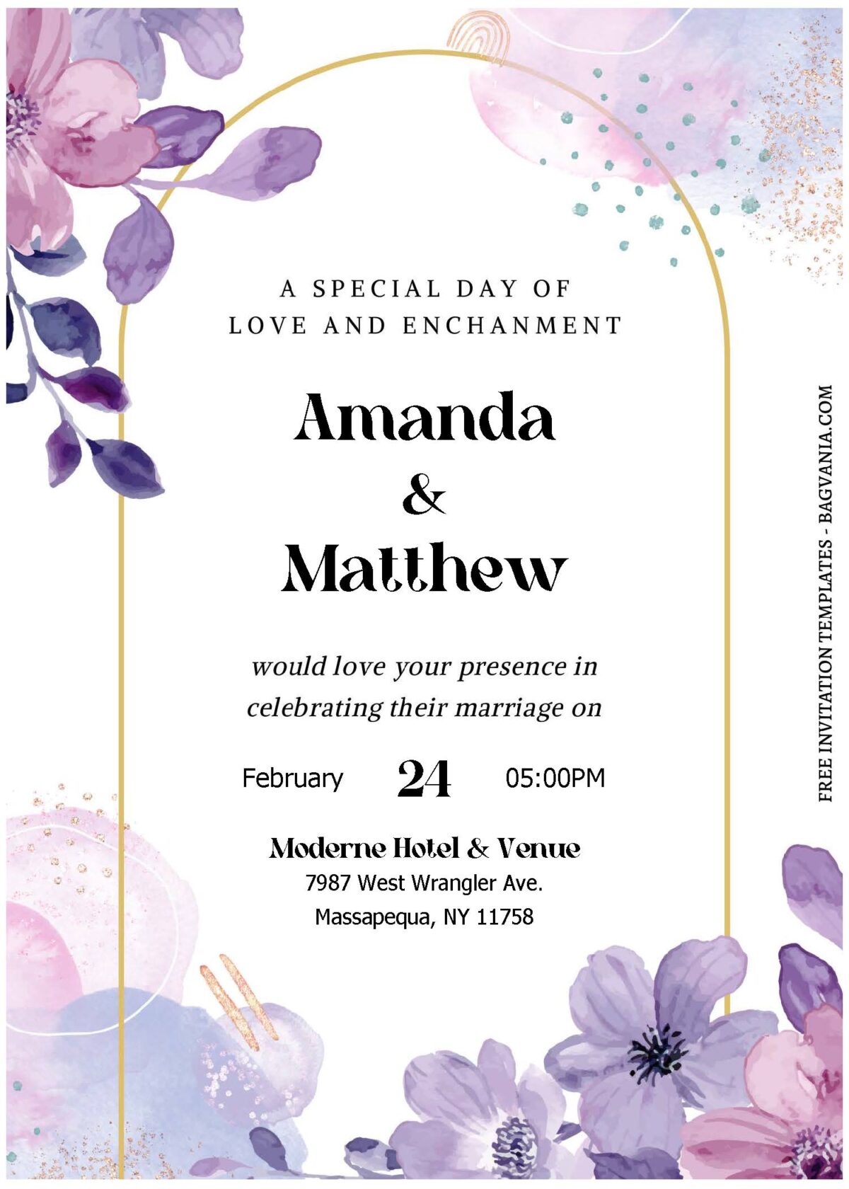 (Free Editable PDF) Blush And Violet Floral Wedding Invitation Templates C