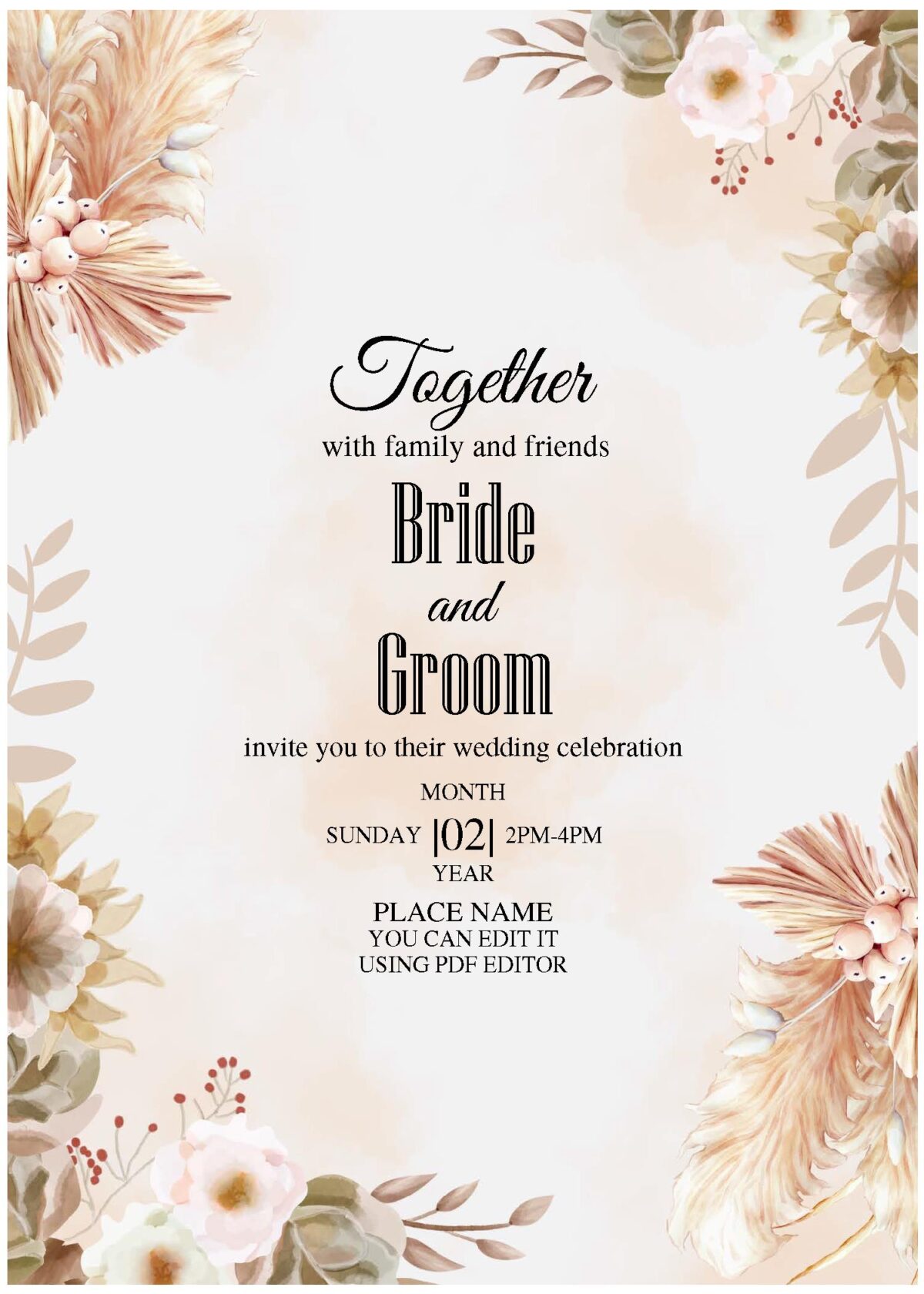 (Free Editable PDF) Floral Paradise Wedding Invitation Templates C