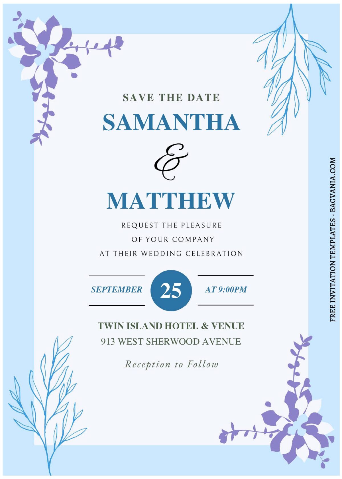 (Free Editable PDF) Sapphire Blue Floral Wedding Invitation Templates A