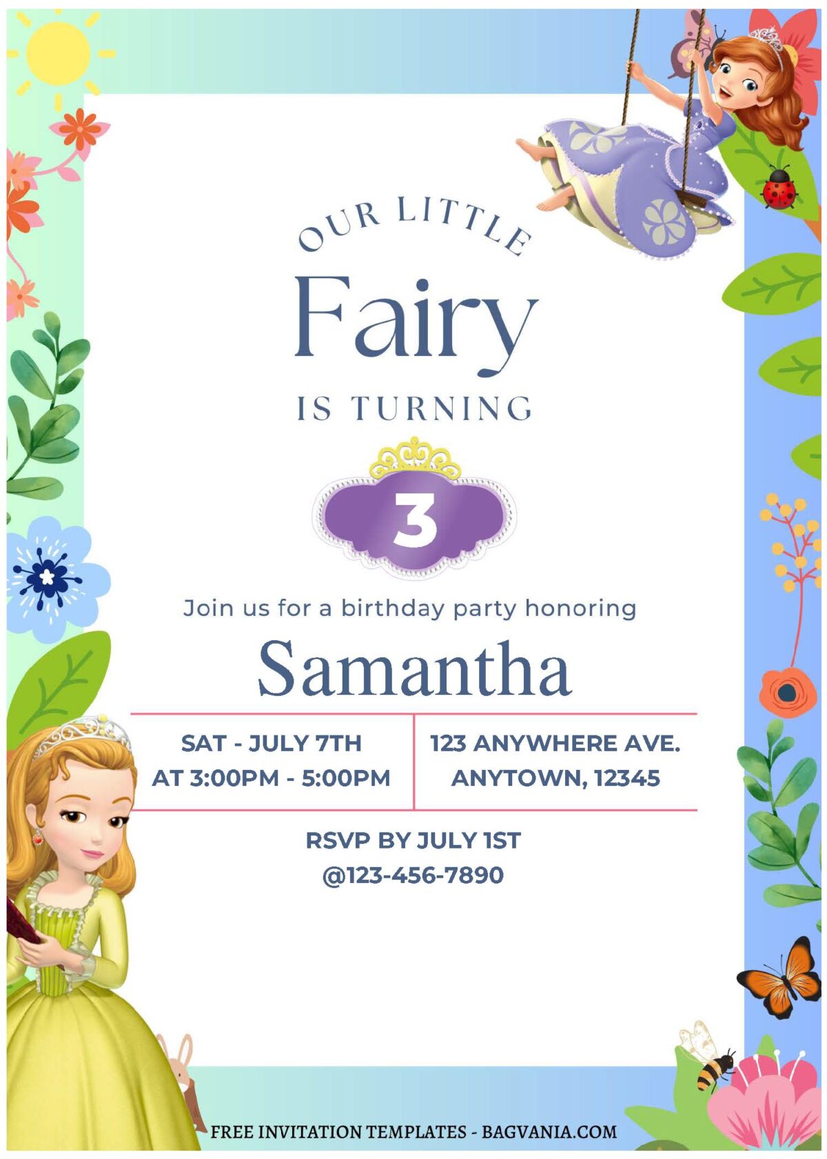 (Free Editable PDF) Sofia's Enchanted Garden Birthday Invitation Templates B