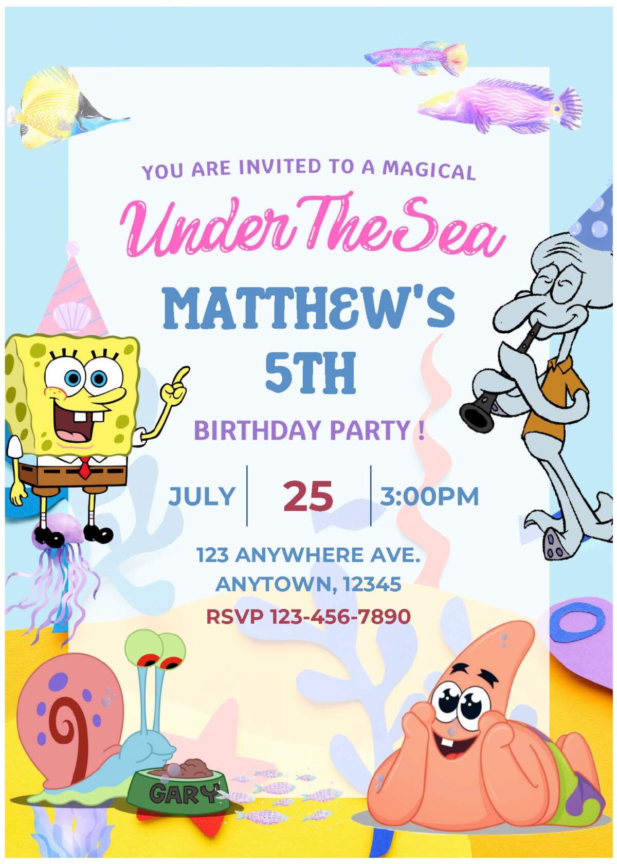 (Free Editable PDF) Fun Splash SpongeBob Under The Sea Birthday Invitation Templates A