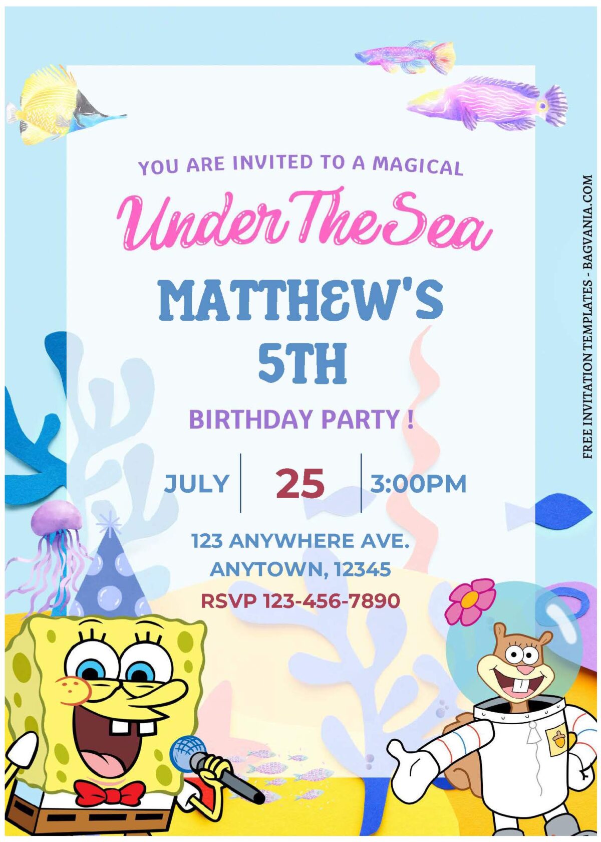 (Free Editable PDF) Fun Splash SpongeBob Under The Sea Birthday Invitation Templates C