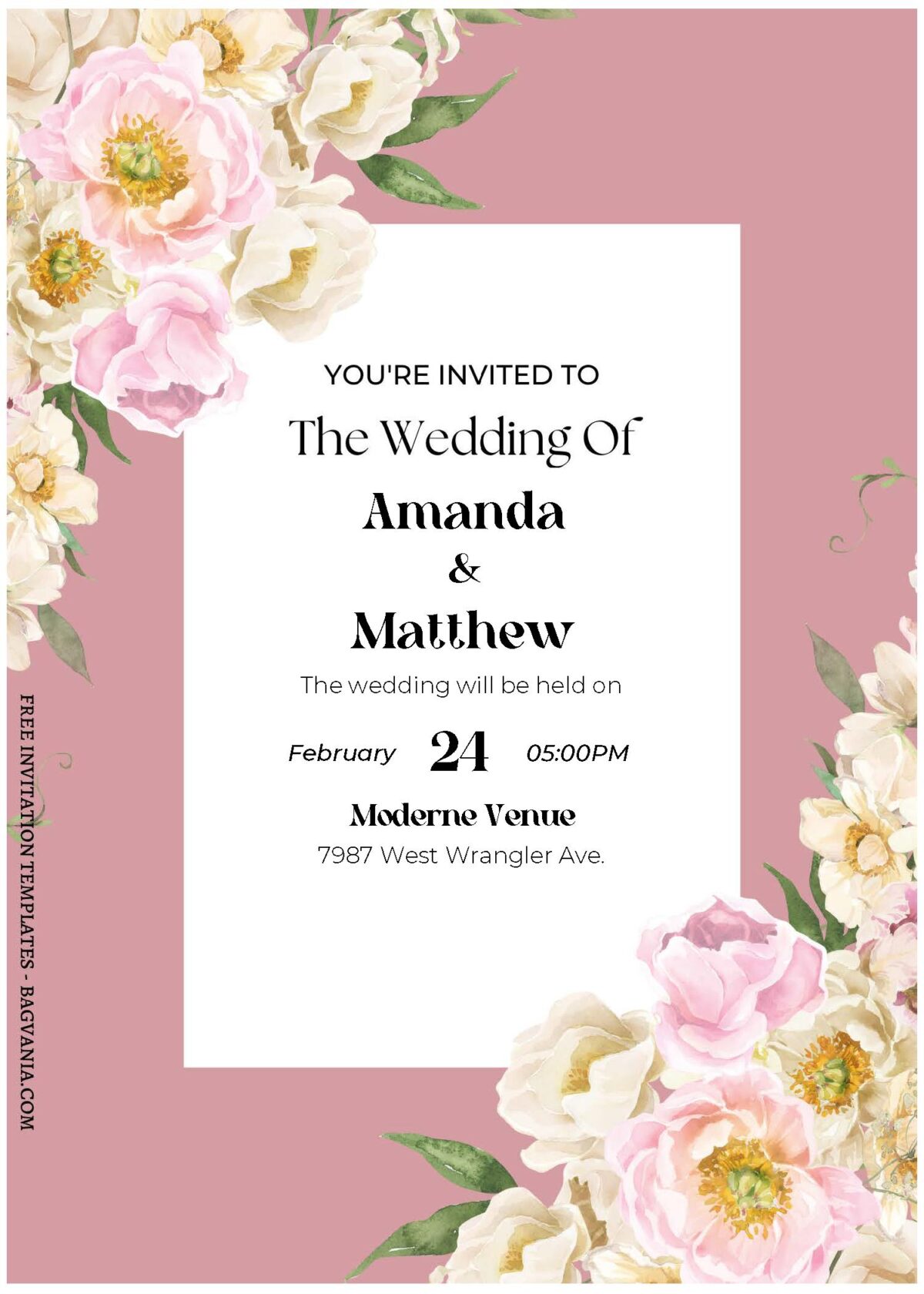 (Free Editable PDF) Pastel Floral Frame Wedding Invitation Templates A