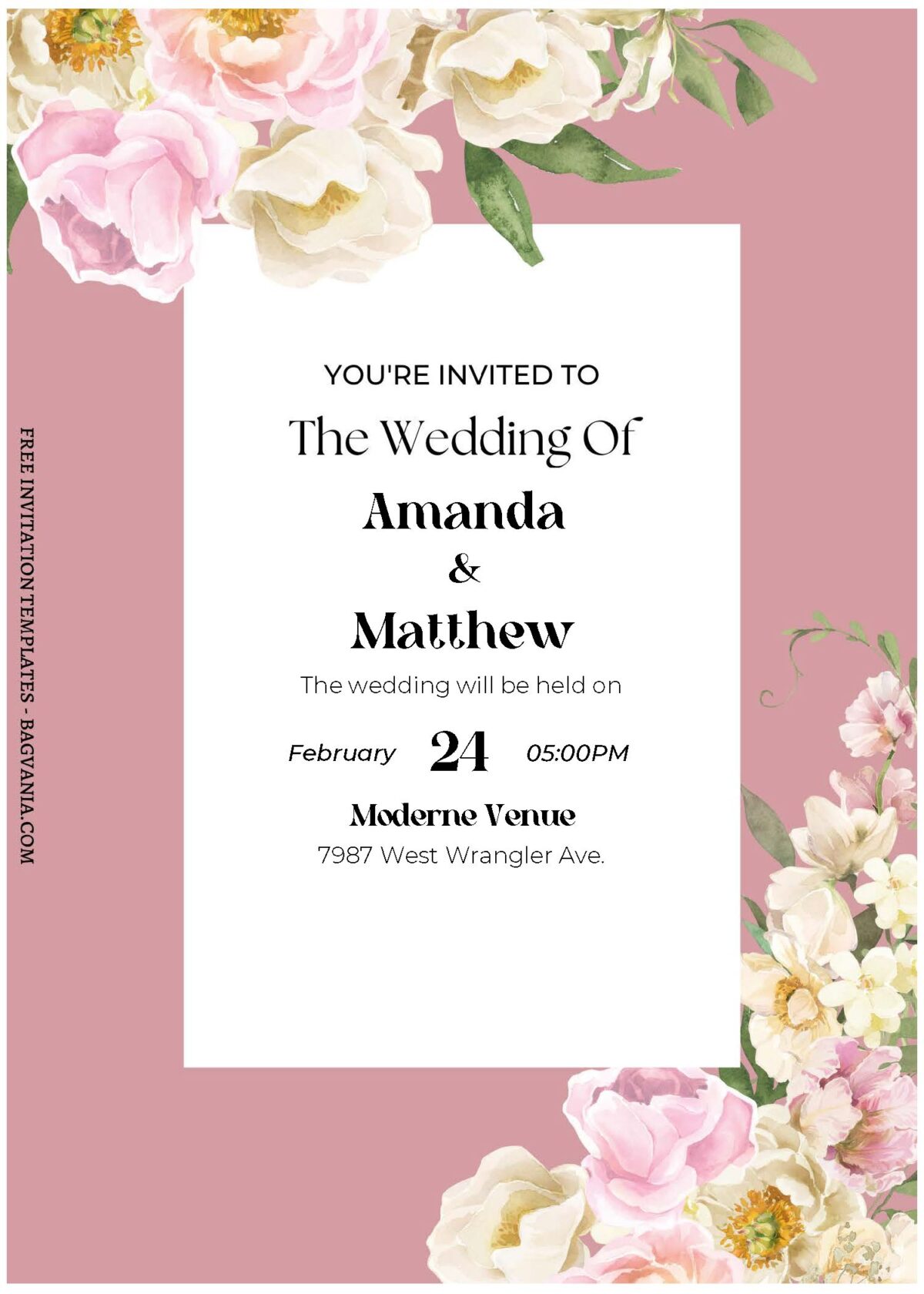 (Free Editable PDF) Pastel Floral Frame Wedding Invitation Templates C
