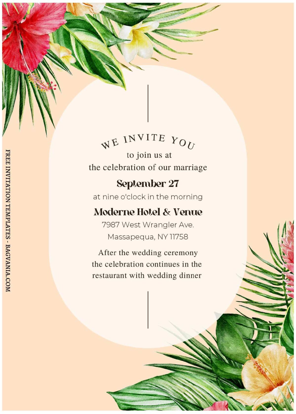 (Free Editable PDF) Sunset Tropical Wedding Invitation Templates C