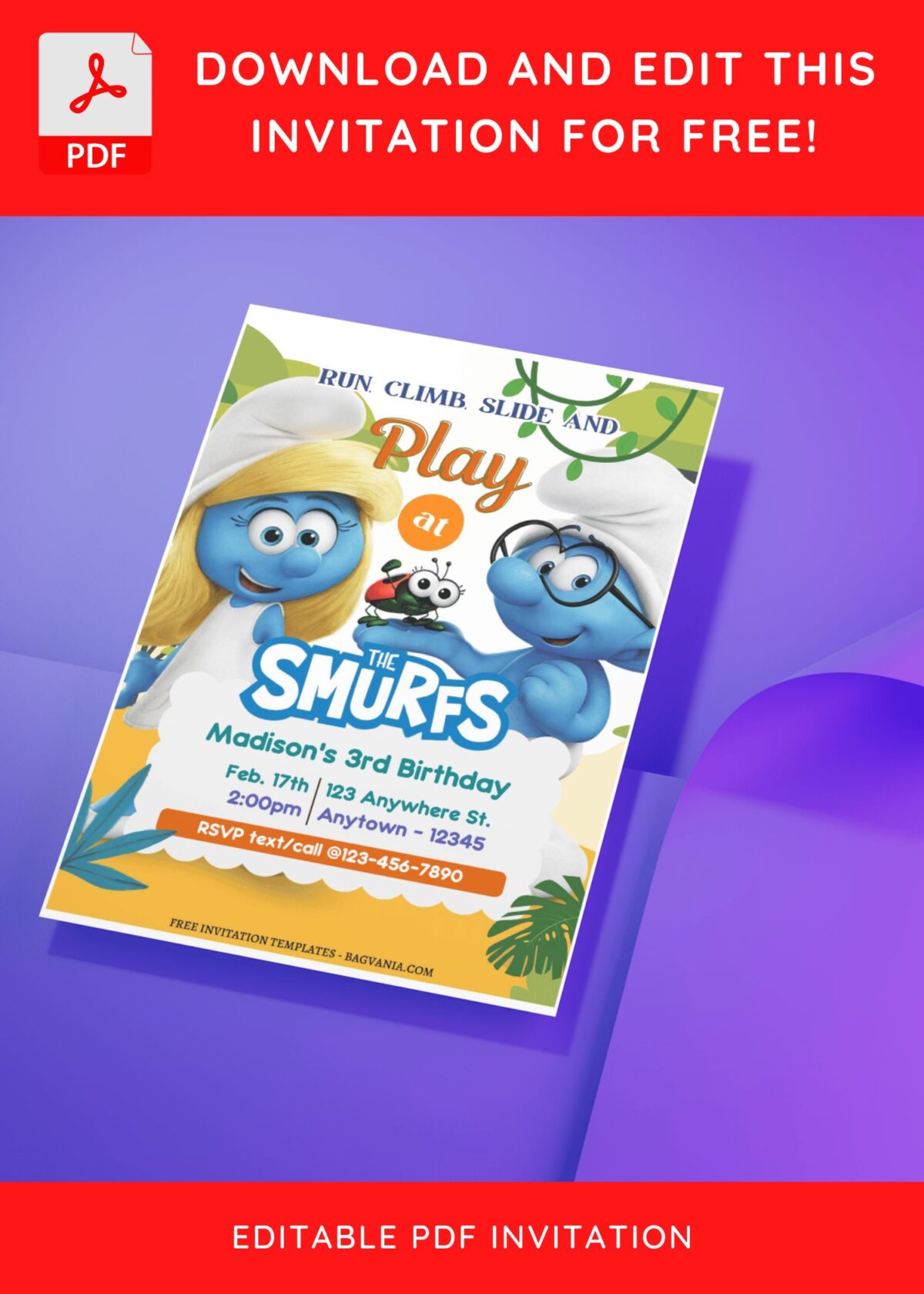 (Free Editable PDF) Smurftastic Smurfs Birthday Invitation Templates J