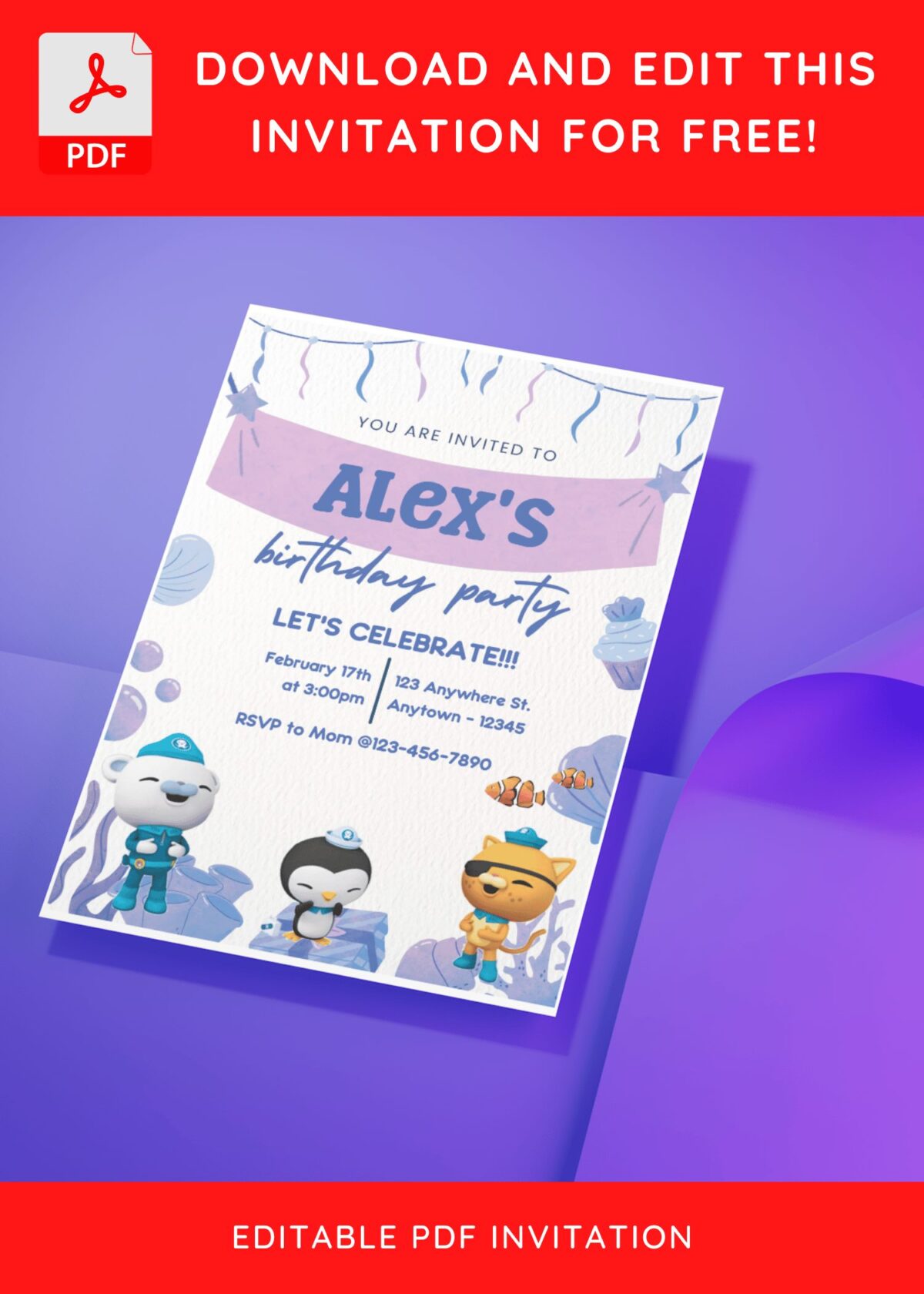 (Free Editable PDF) Bubbly Cute Octonauts Baby Shower Invitation Templates I