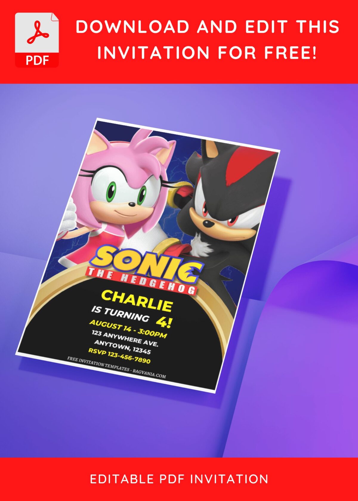 (Free Editable PDF) Blast From The Past Sonic Birthday Invitation Templates with colorful text