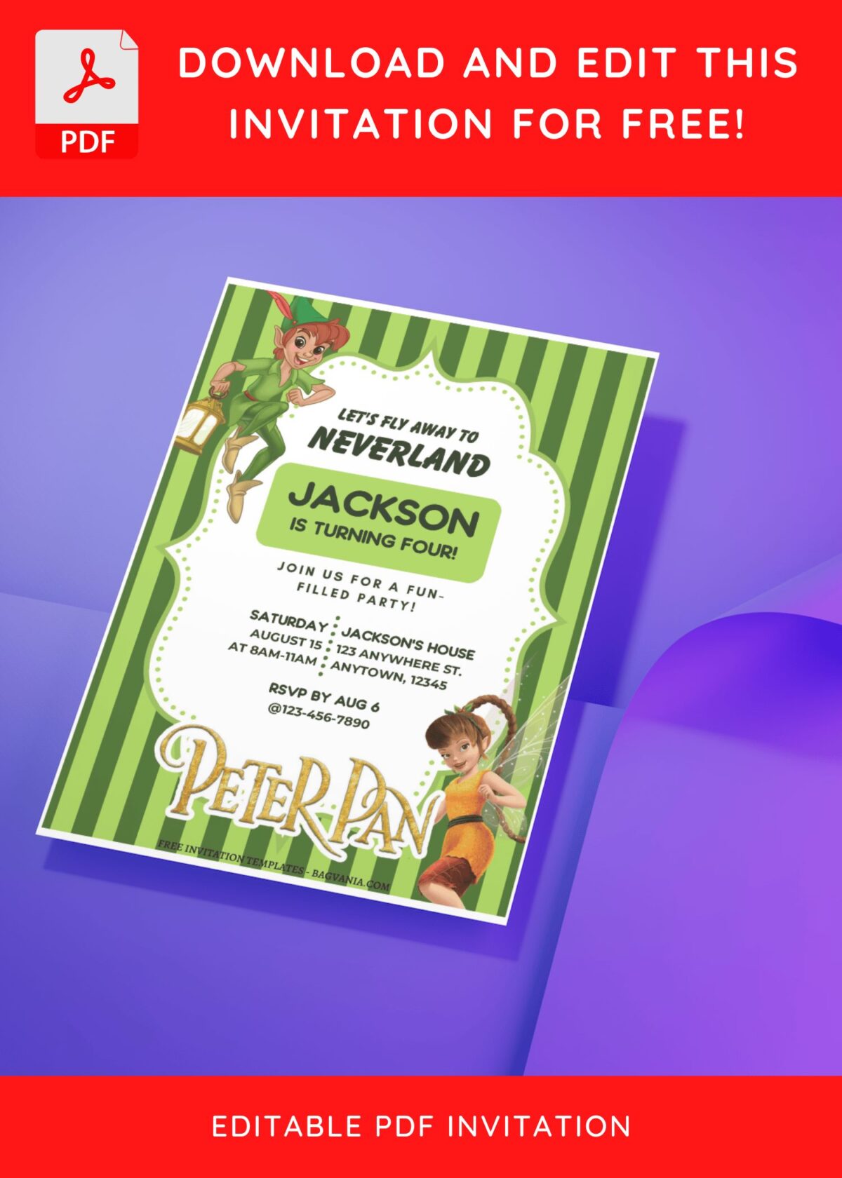 (Free Editable PDF) Peter Pan Wonderland Birthday Invitation Templates J