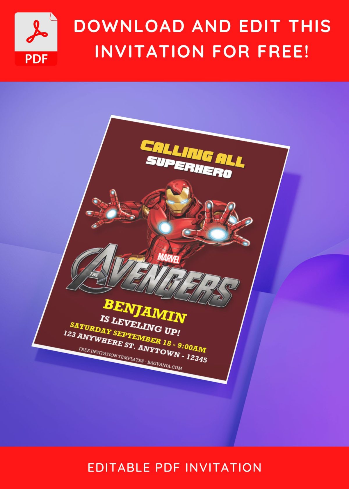 (Free Editable PDF) Epic Marvel Avengers Crew Birthday Invitation Templates J