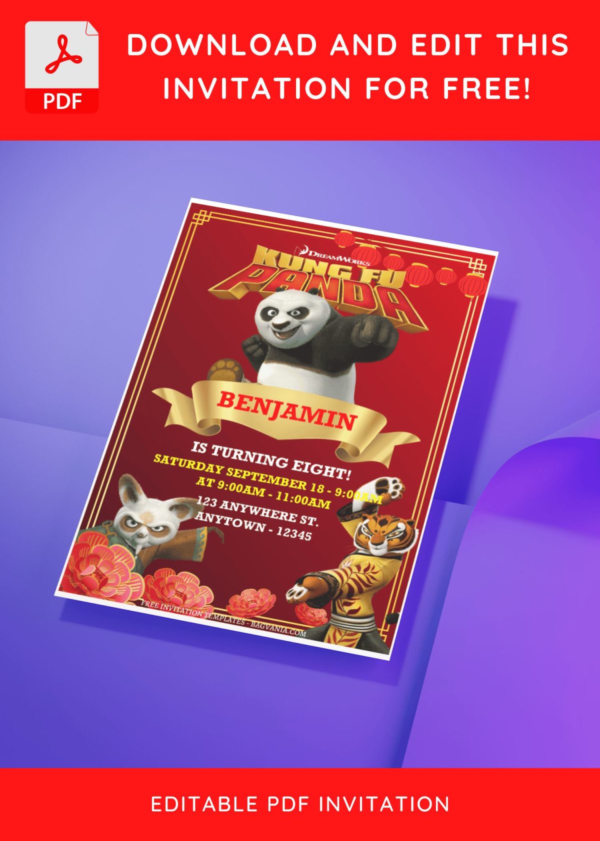(Free Editable PDF) Awesome Kung Fu Panda Birthday Invitation Templates J