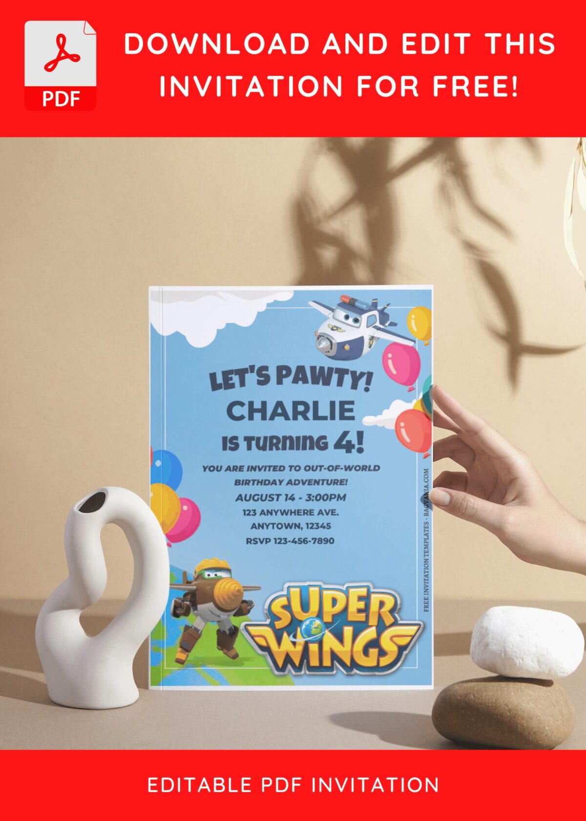 (Free Editable PDF) Joyful Super Wings Birthday Invitation Templates I