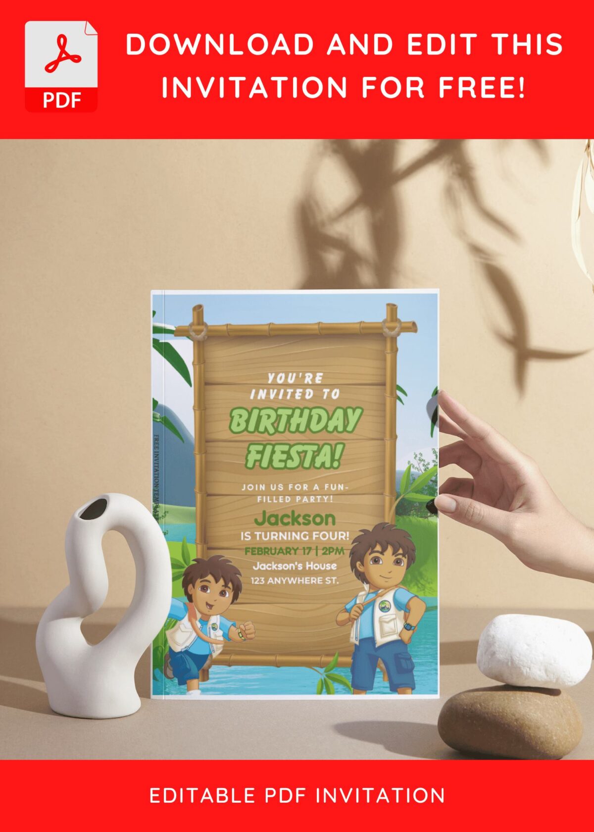 (Free Editable PDF) Jungle-Tastic Go Diego Go Birthday Invitation Templates I