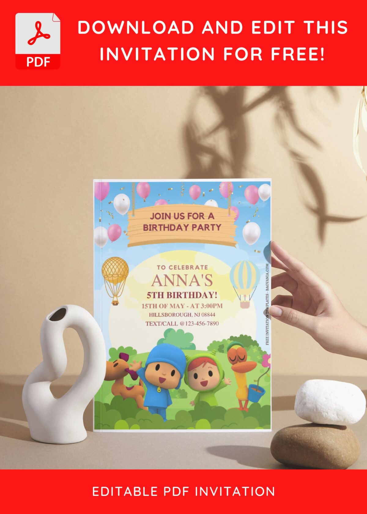 (Free Editable PDF) Fun & Colorful Pocoyo Birthday Invitation Templates I