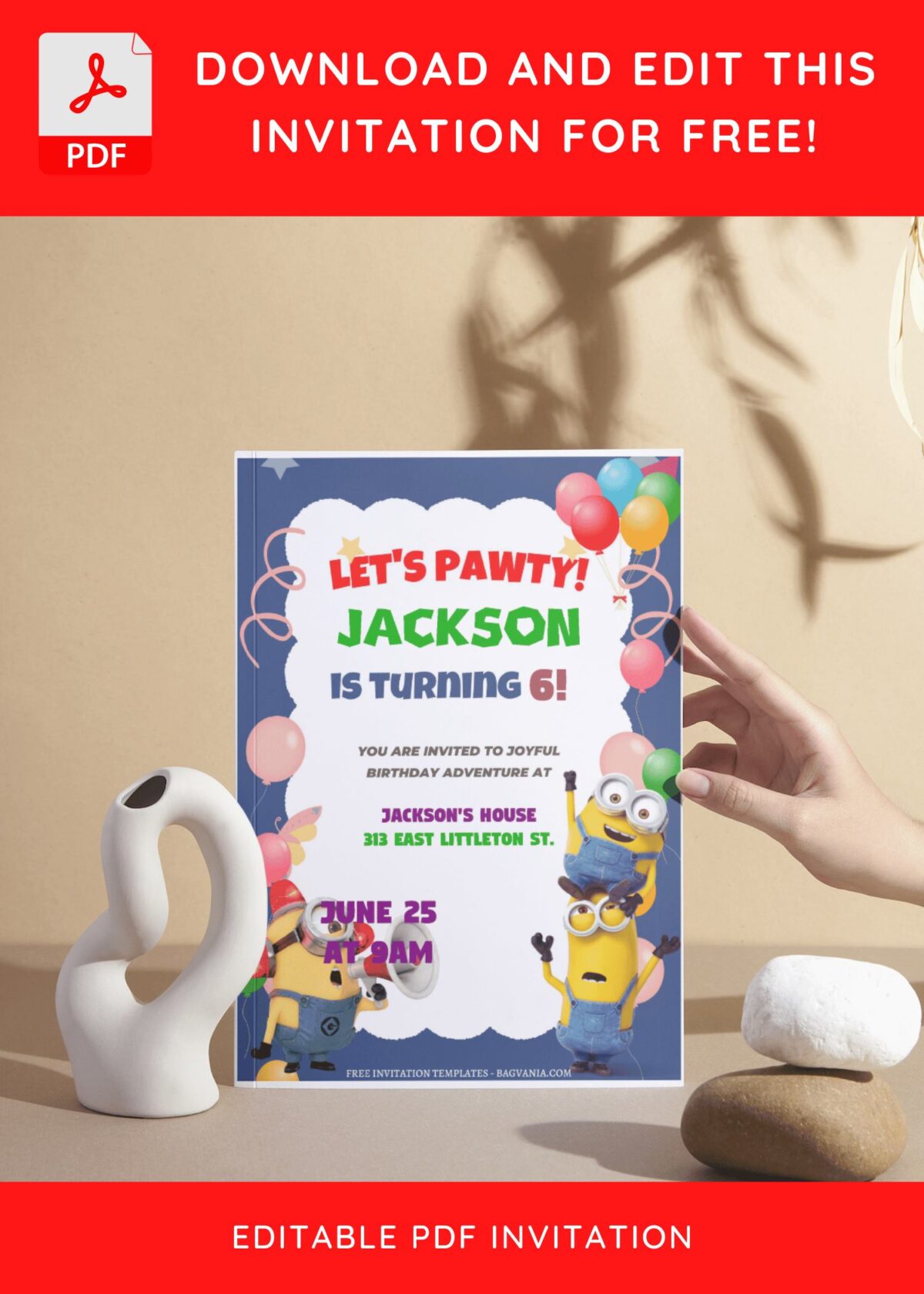(Free Editable PDF) Joyful Celebration Minions Birthday Invitation Templates I