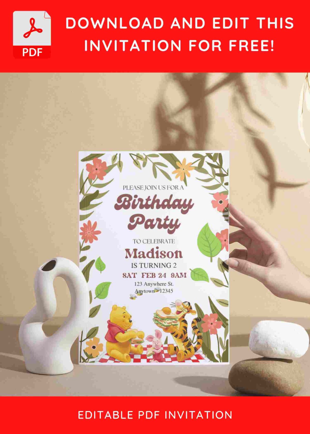 (Free Editable PDF) Enchanted Garden Picnic With Pooh Birthday Invitation Templates(Free Editable PDF) Enchanted Garden Picnic With Pooh Birthday Invitation Templates I