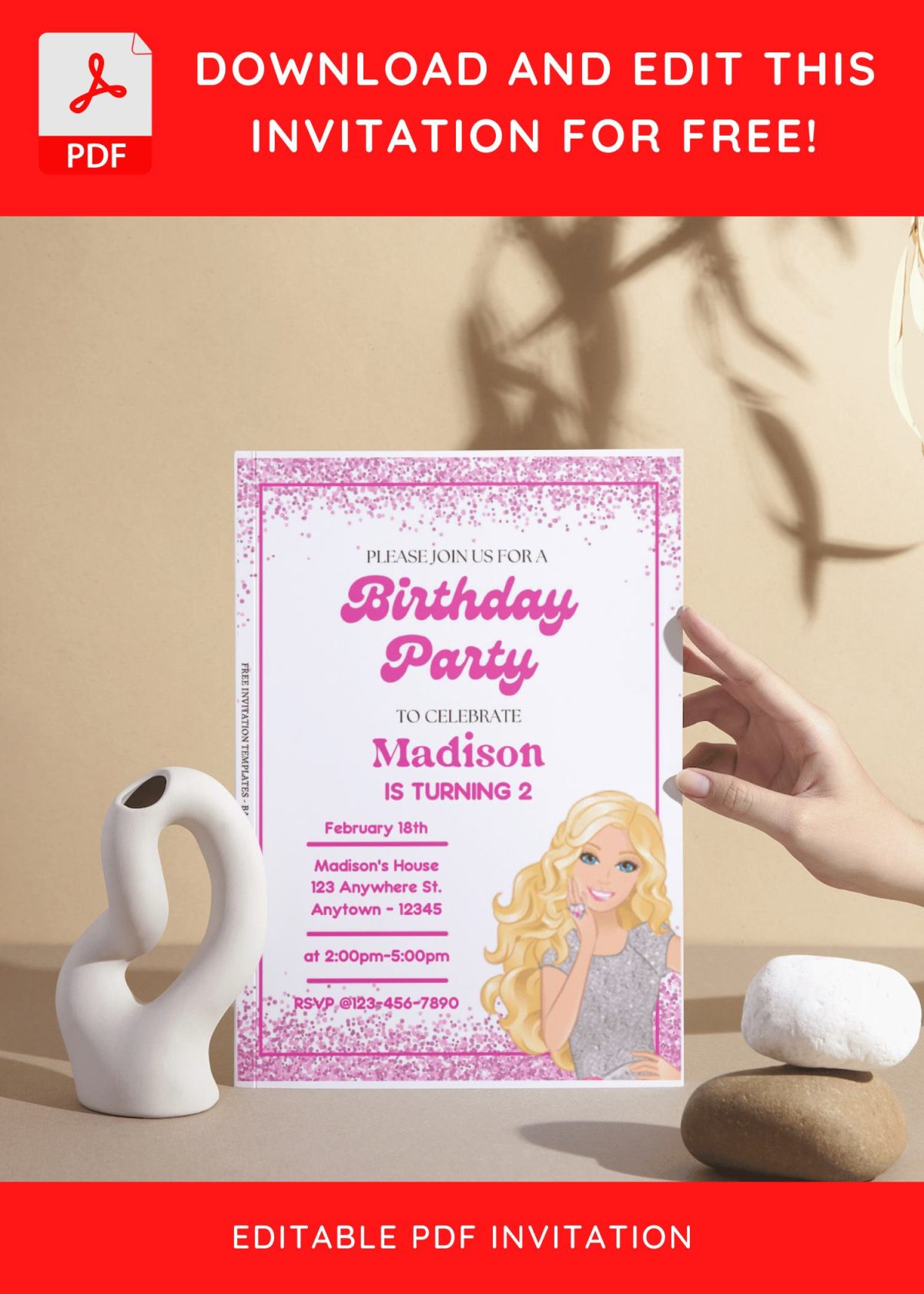 (Free Editable PDF) Barbie's Fairy Princess Birthday Invitation Templates I