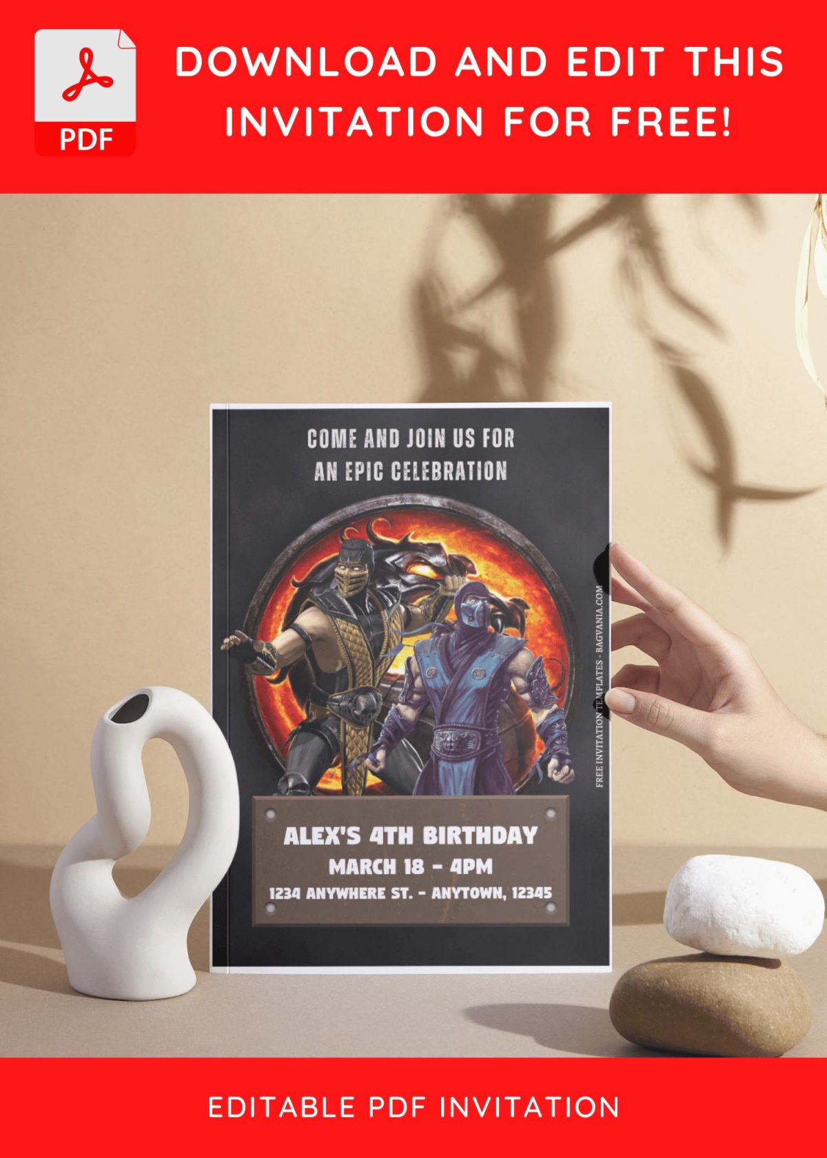 (Free Editable PDF) Ultimate Mortal Kombat Birthday Invitation Templates I