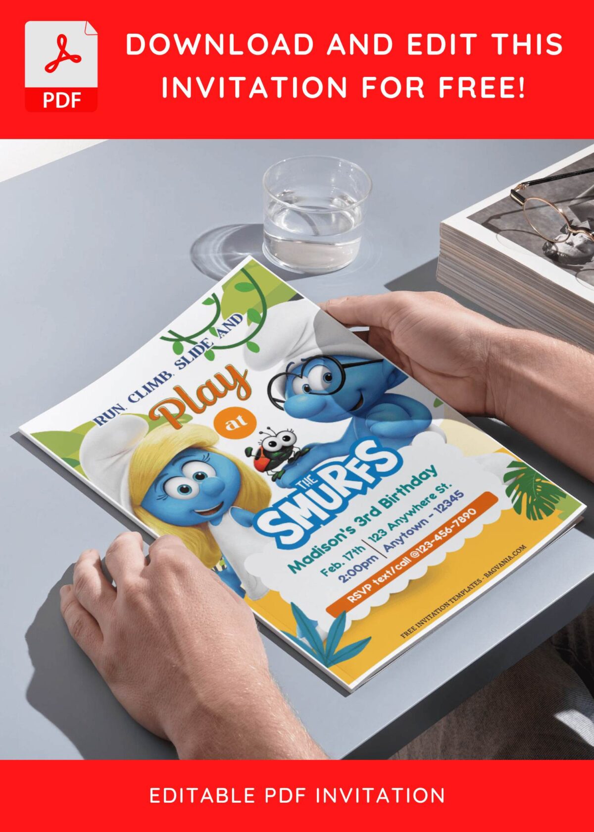 (Free Editable PDF) Smurftastic Smurfs Birthday Invitation Templates H