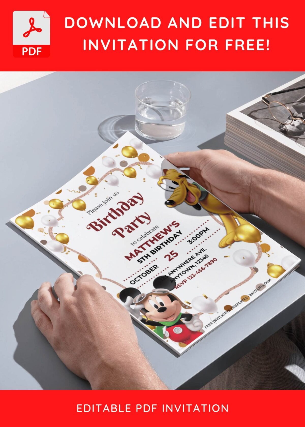 (Free Editable PDF) Shimmering Mickey Mouse Birthday Invitation Templates H