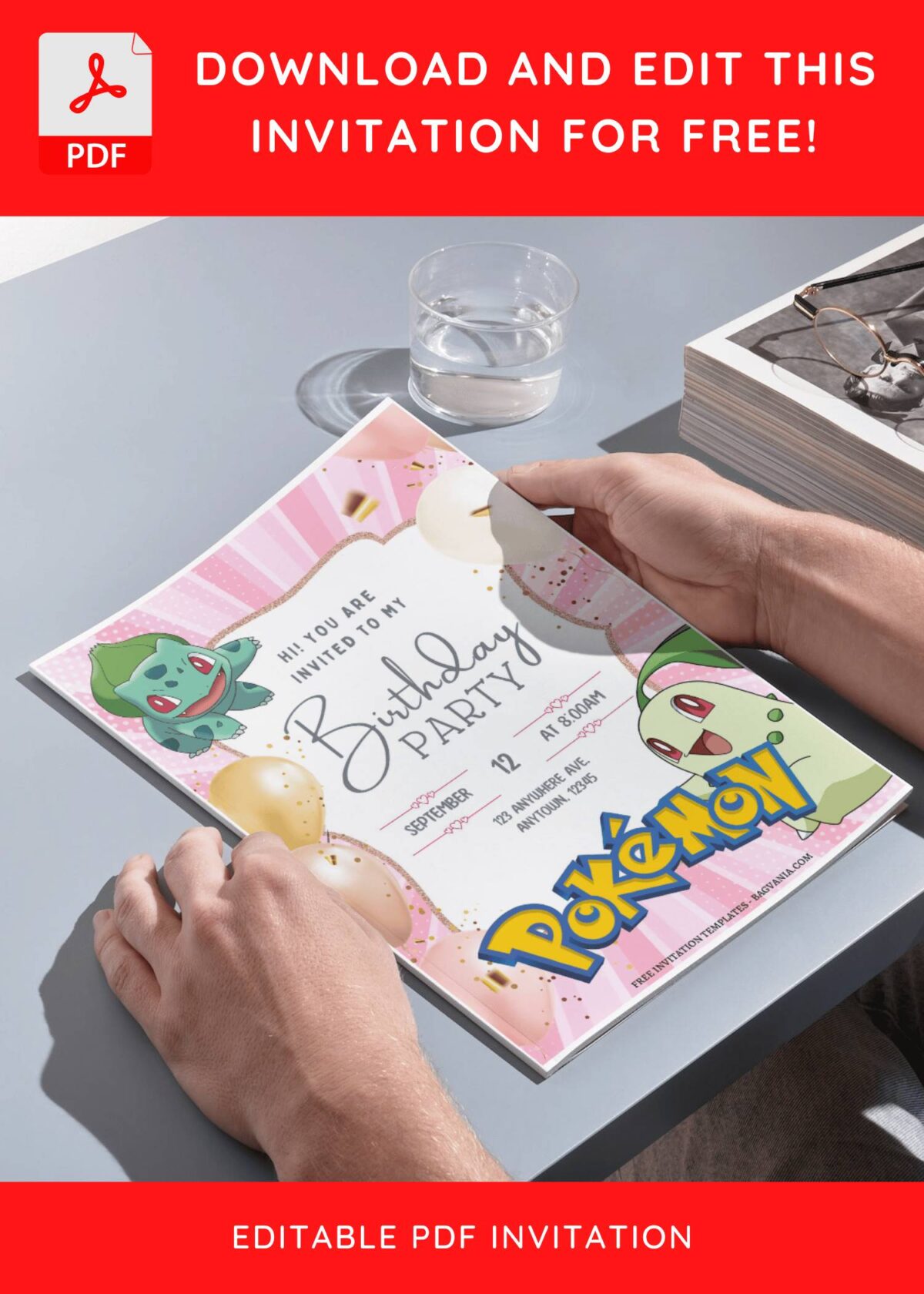 (Free Editable PDF) Shimmering Pokemon Girl Birthday Invitation Templates H