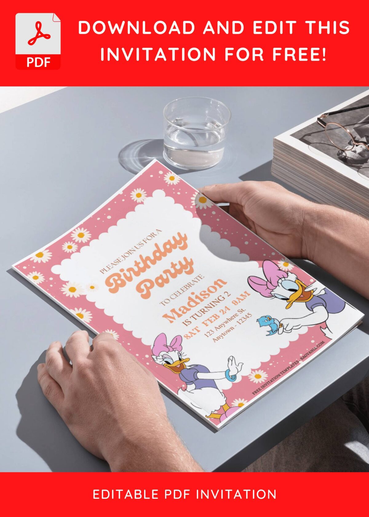 (Free Editable PDF) Playful Daisy Duck Birthday Invitation Templates H