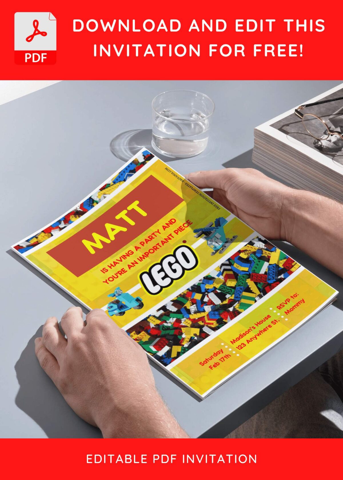(Free Editable PDF) Baby Builder Lego Brick Birthday Invitation Templates G