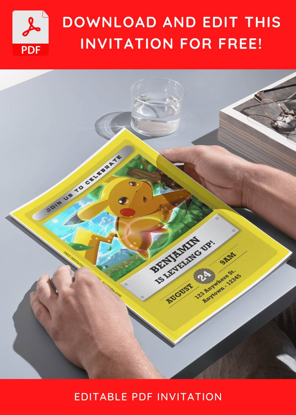 (Free Editable PDF) Pokemon World Birthday Invitation Templates H