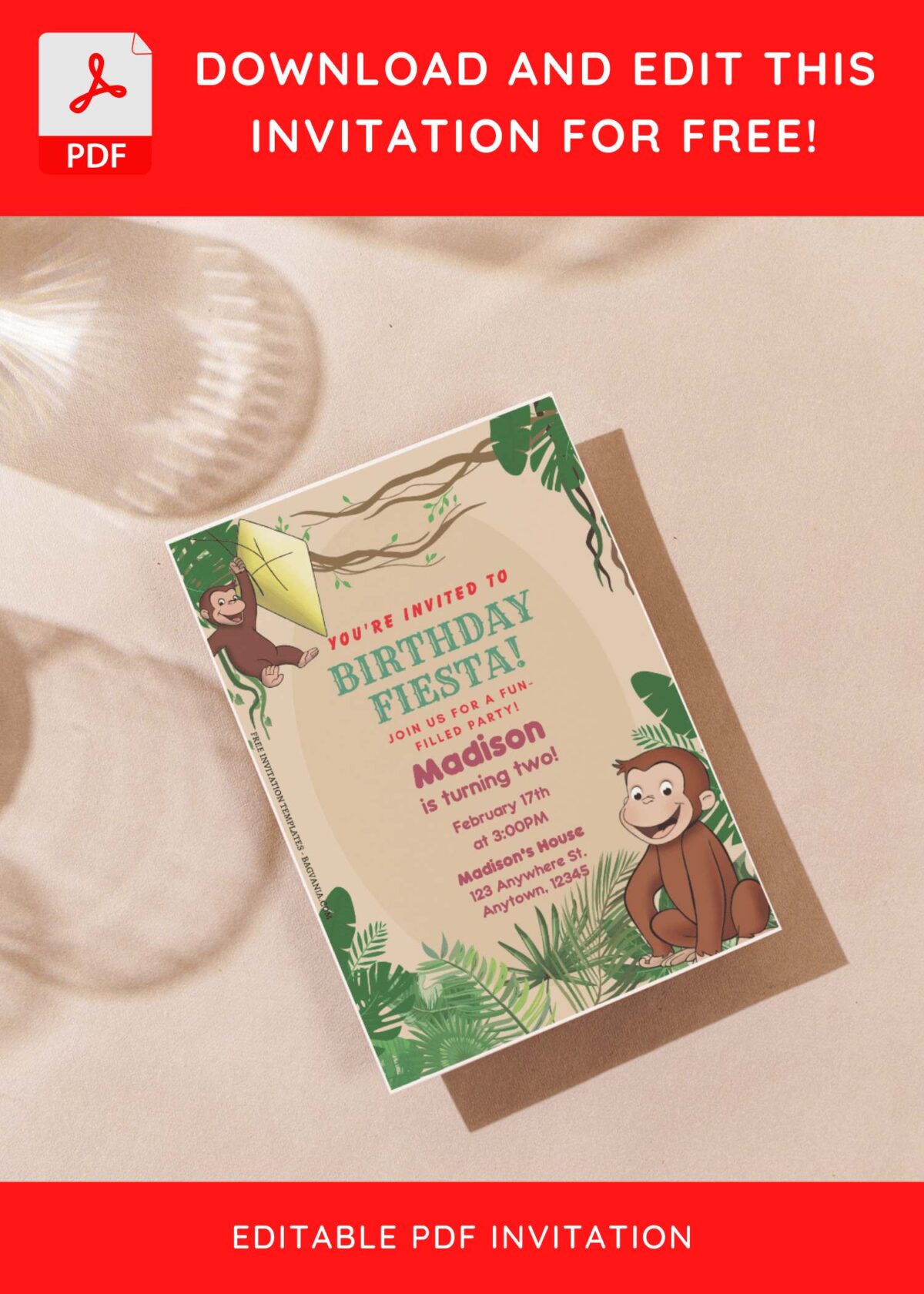 (Free Editable PDF) Jungle Curious George Baby Shower Invitation Templates G