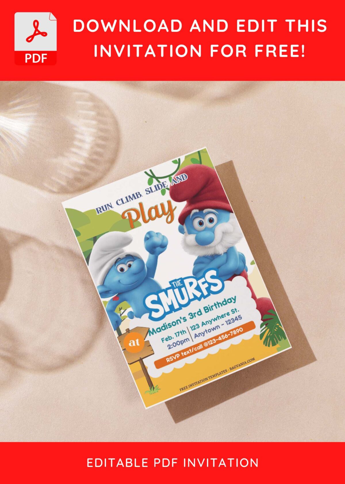 (Free Editable PDF) Smurftastic Smurfs Birthday Invitation Templates with Papa Smurfs