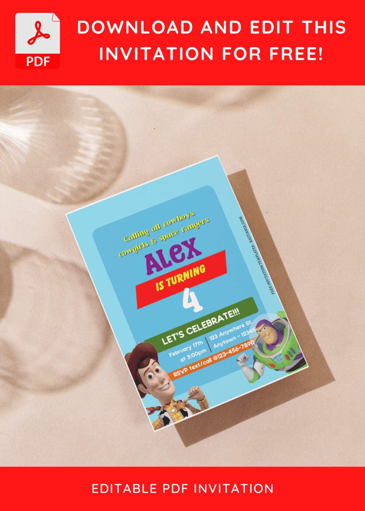 (Free Editable PDF) Toy Story Playtime Birthday Invitation Templates G