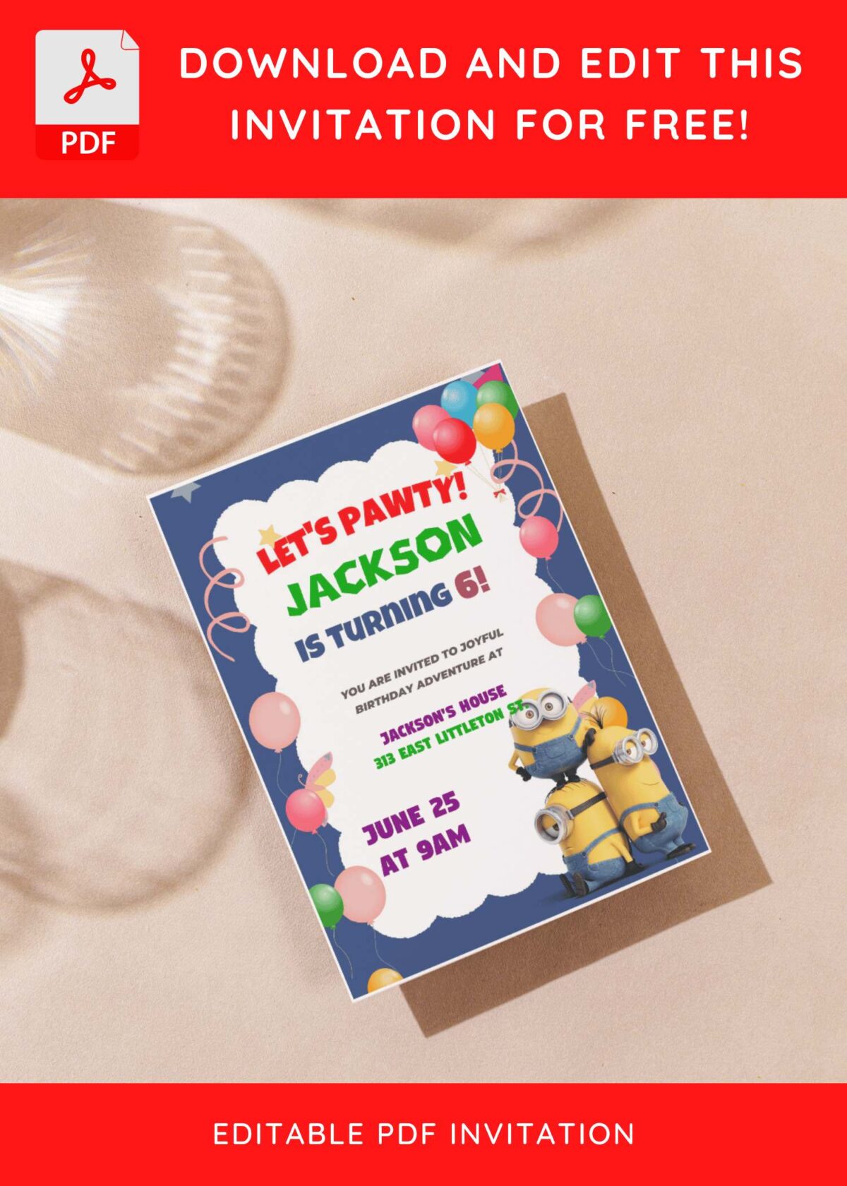 (Free Editable PDF) Joyful Celebration Minions Birthday Invitation Templates G