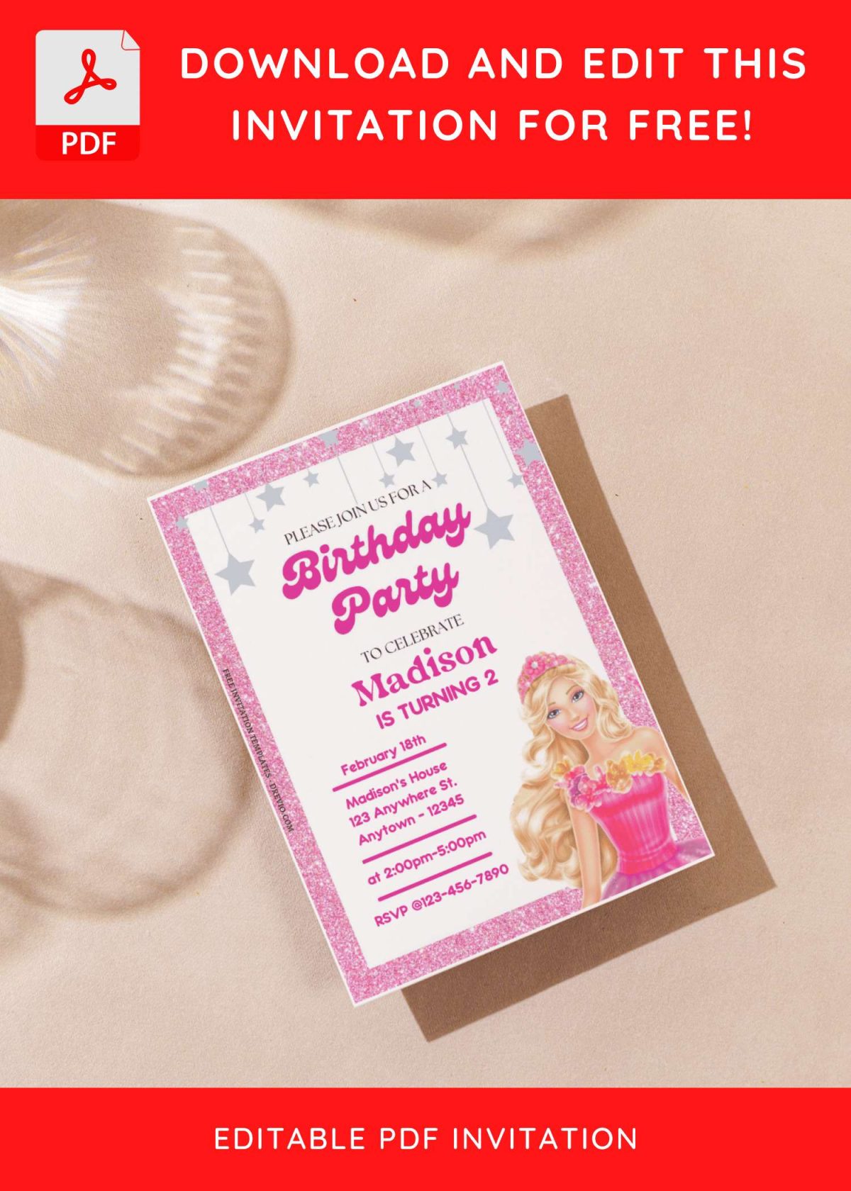 (Free Editable PDF) Barbie's Fairy Princess Birthday Invitation Templates G