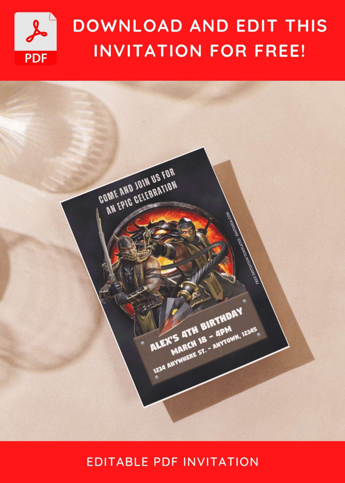 (Free Editable PDF) Ultimate Mortal Kombat Birthday Invitation Templates G