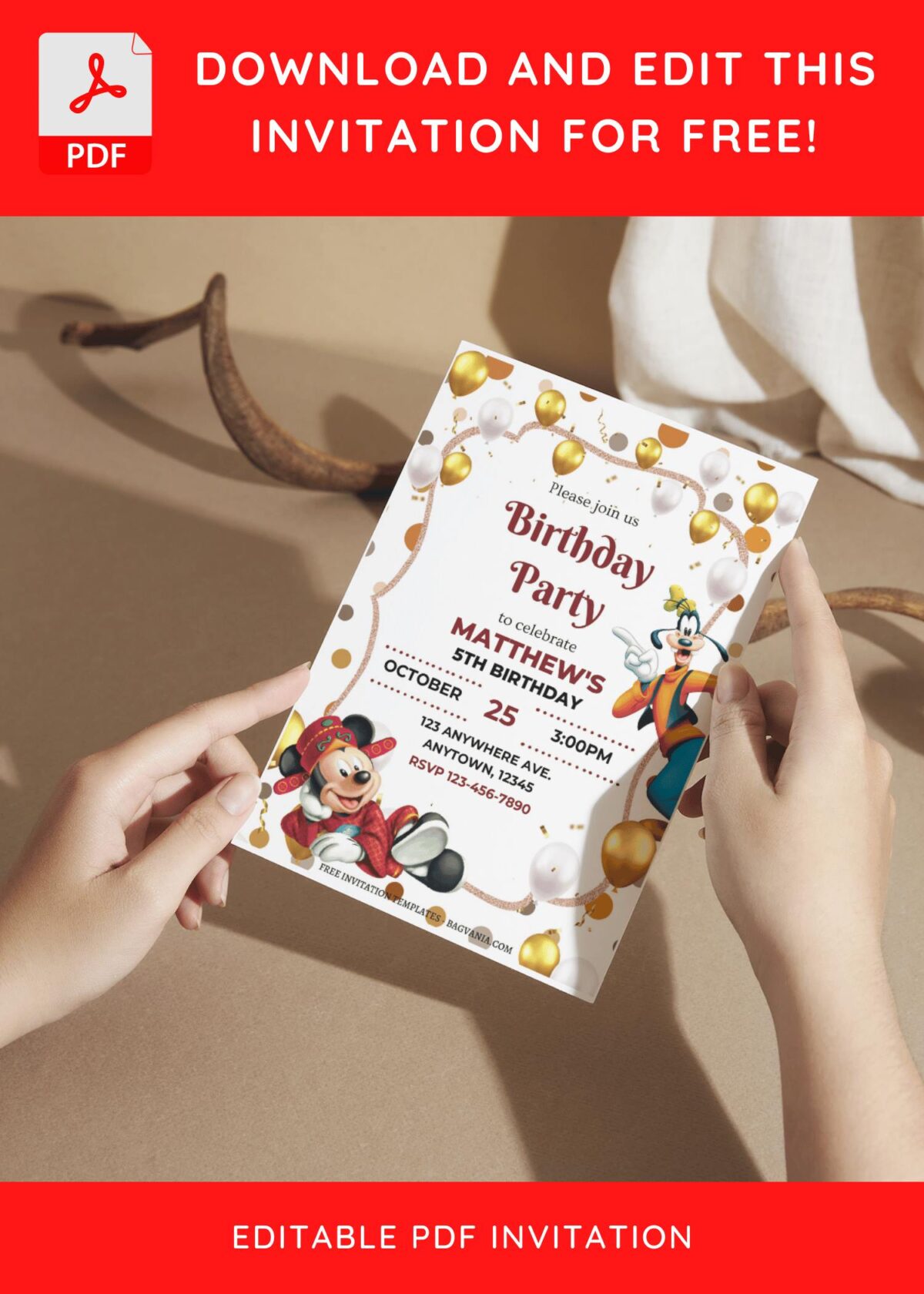 (Free Editable PDF) Shimmering Mickey Mouse Birthday Invitation Templates F