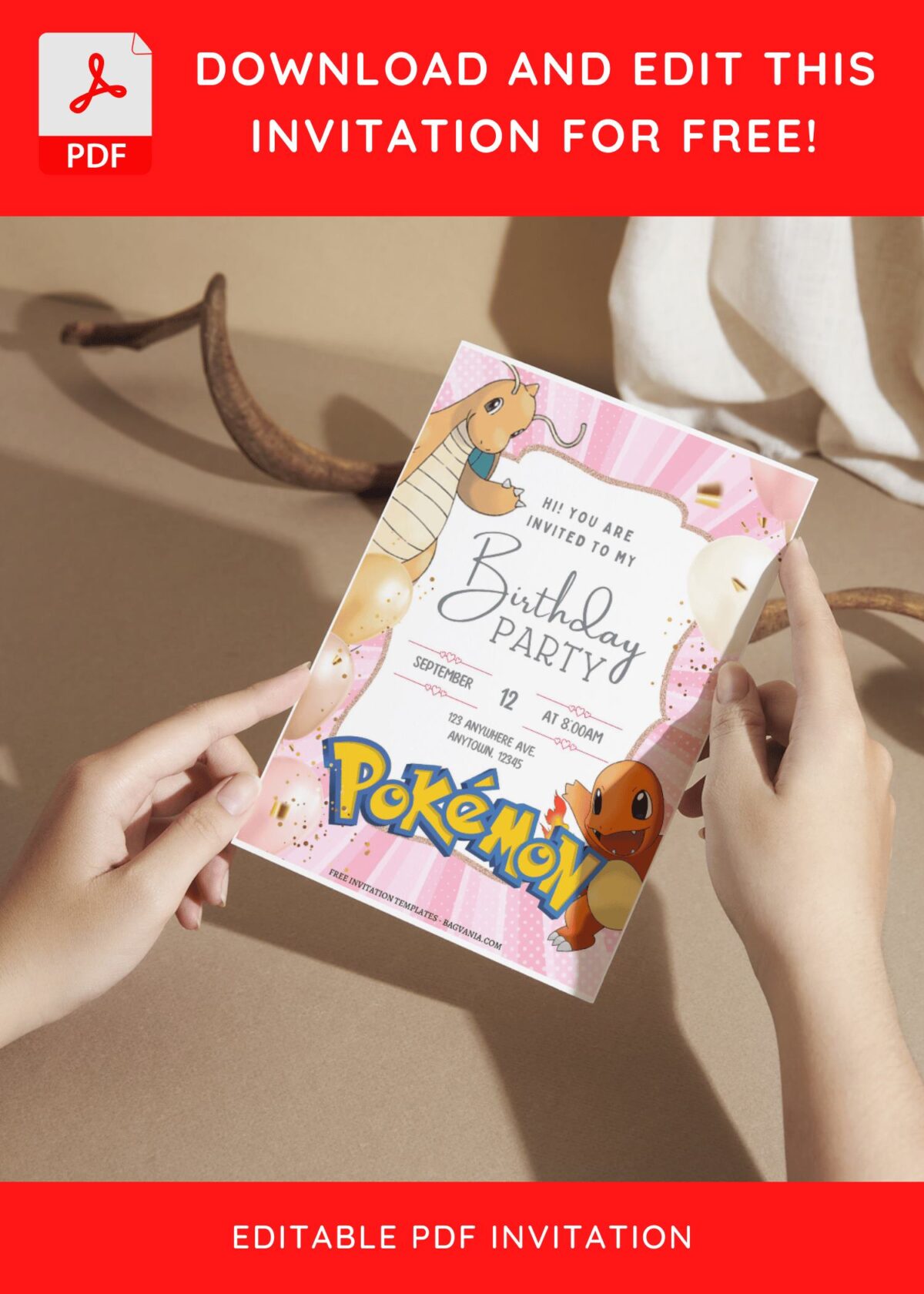 (Free Editable PDF) Shimmering Pokemon Girl Birthday Invitation Templates F