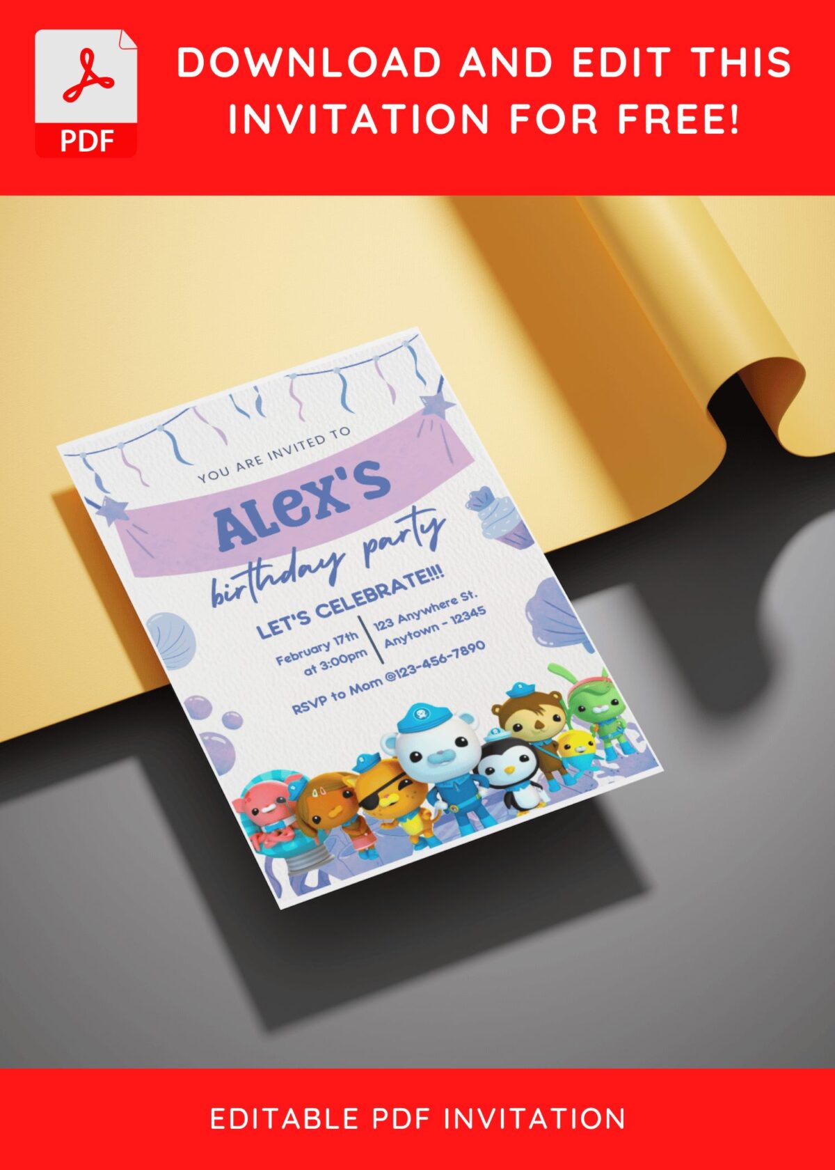 (Free Editable PDF) Bubbly Cute Octonauts Baby Shower Invitation Templates E