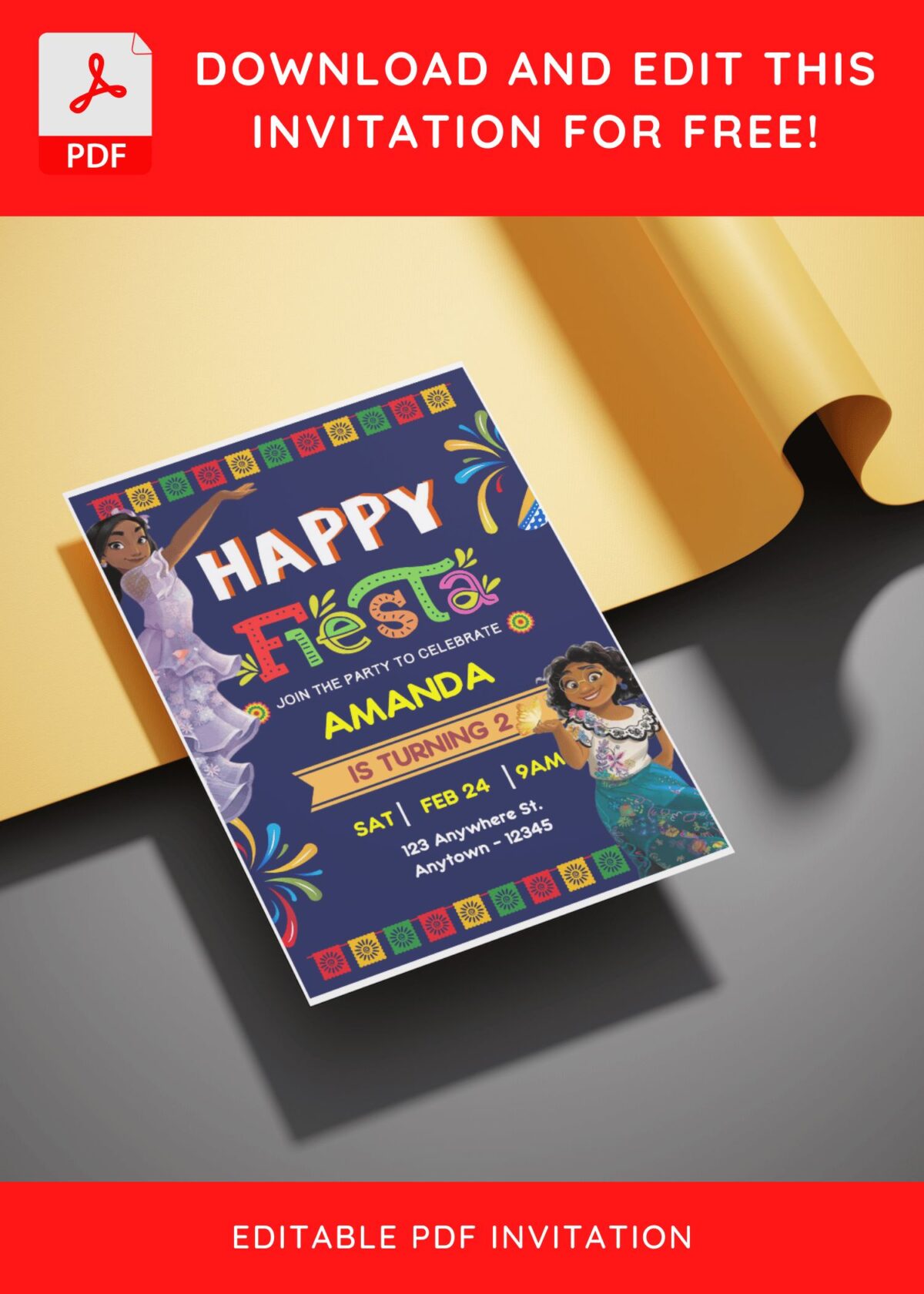 (Free Editable PDF) Happy Fiesta Disney Encanto Birthday Invitation Templates E