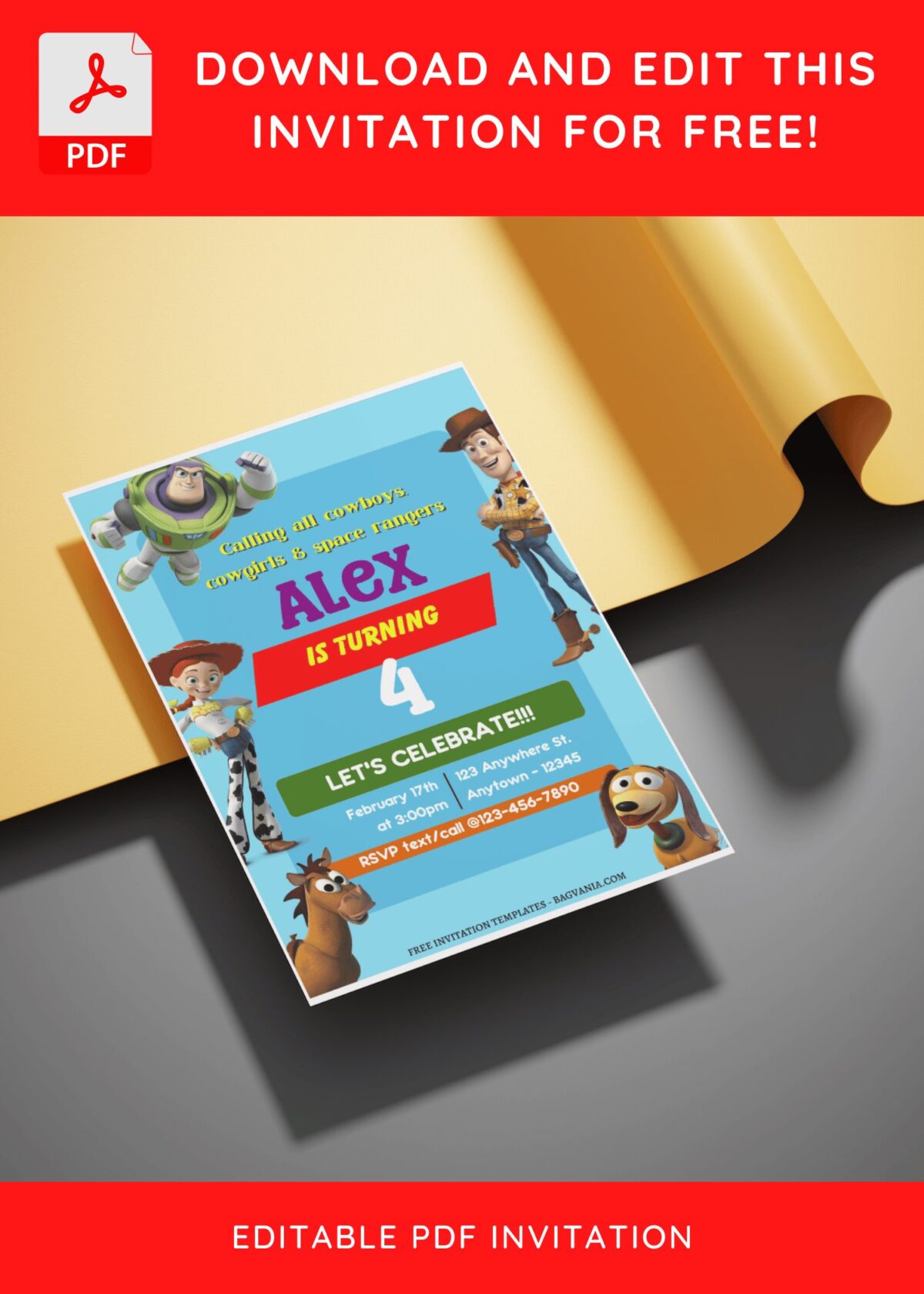 (Free Editable PDF) Toy Story Playtime Birthday Invitation Templates E