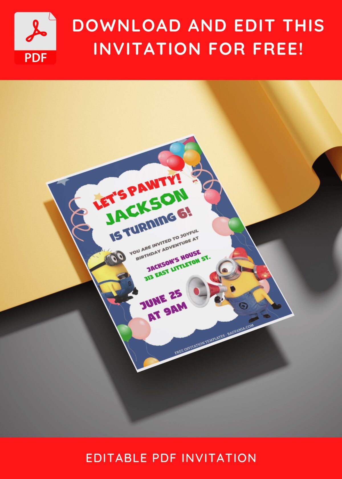 (Free Editable PDF) Joyful Celebration Minions Birthday Invitation Templates E