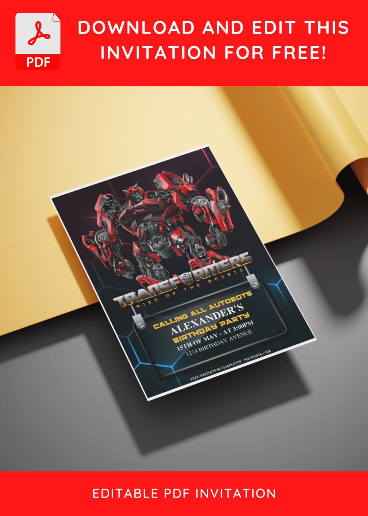 (Free Editable PDF) Roll Out The Fun Transformers Birthday Invitation Templates E