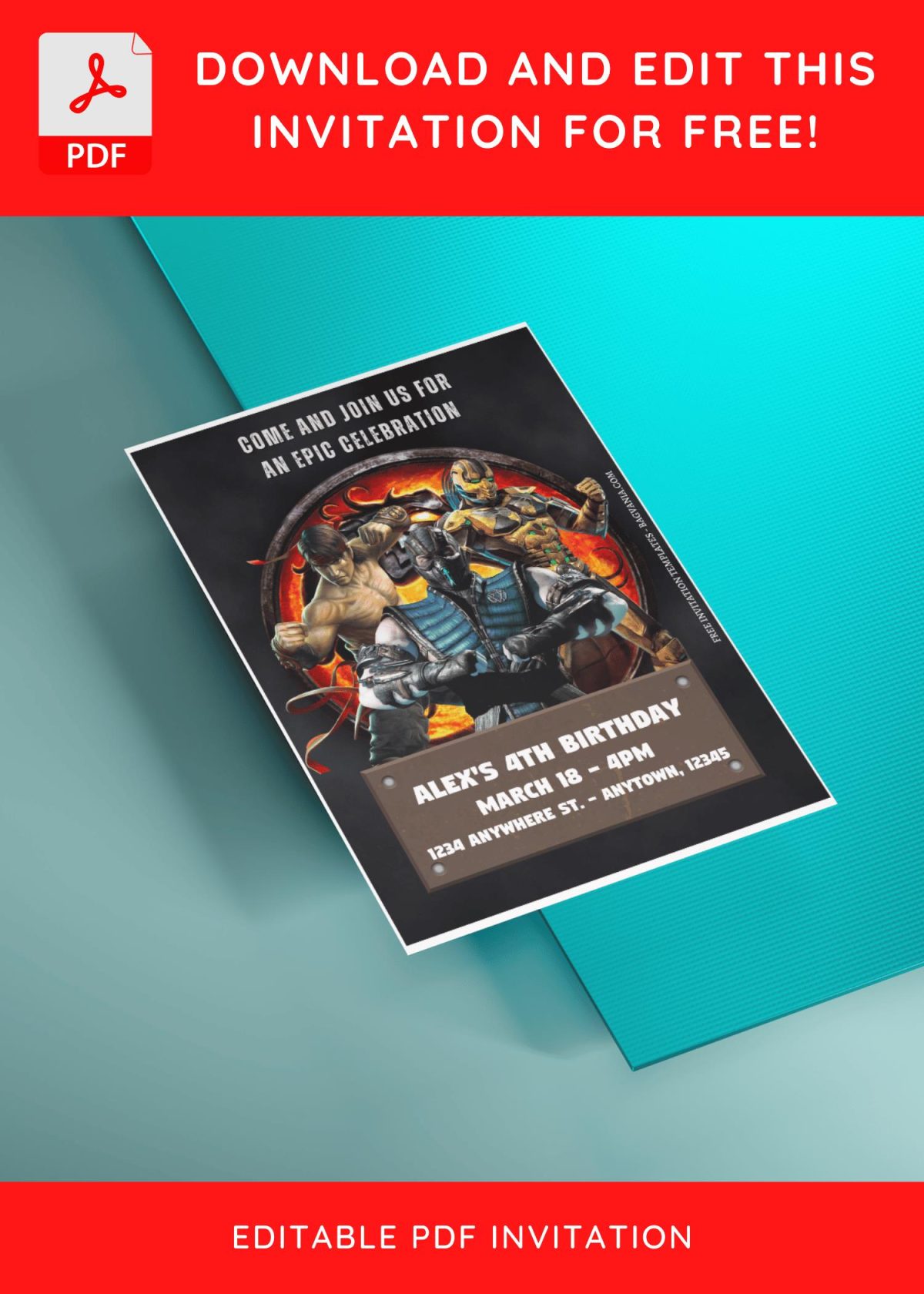 (Free Editable PDF) Ultimate Mortal Kombat Birthday Invitation Templates E