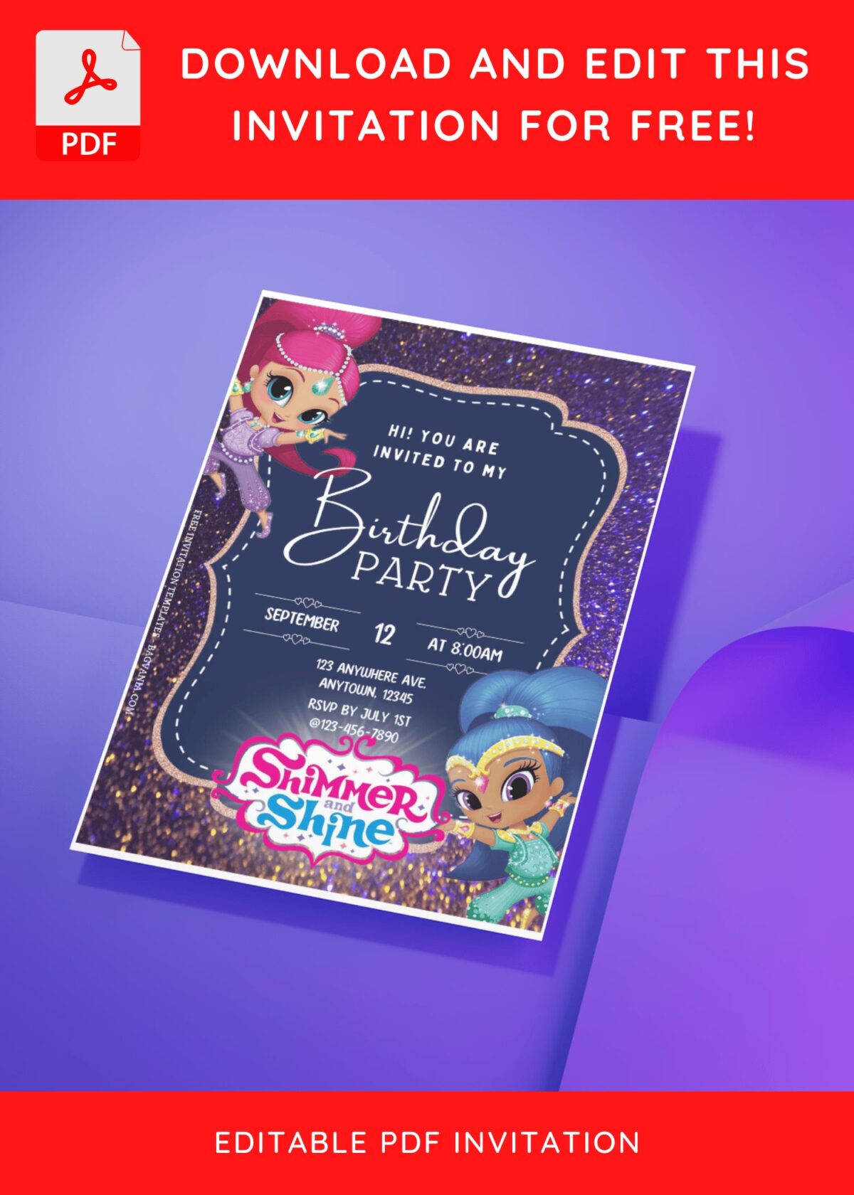 (Free Editable PDF) Genie Fun Shimmer And Shine Birthday Invitation Templates D