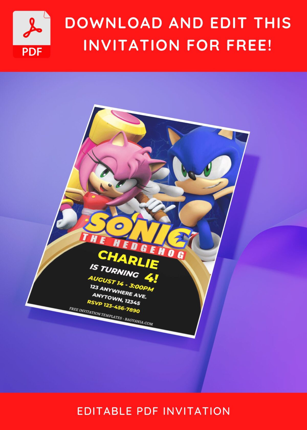 (Free Editable PDF) Blast From The Past Sonic Birthday Invitation Templates with editable text