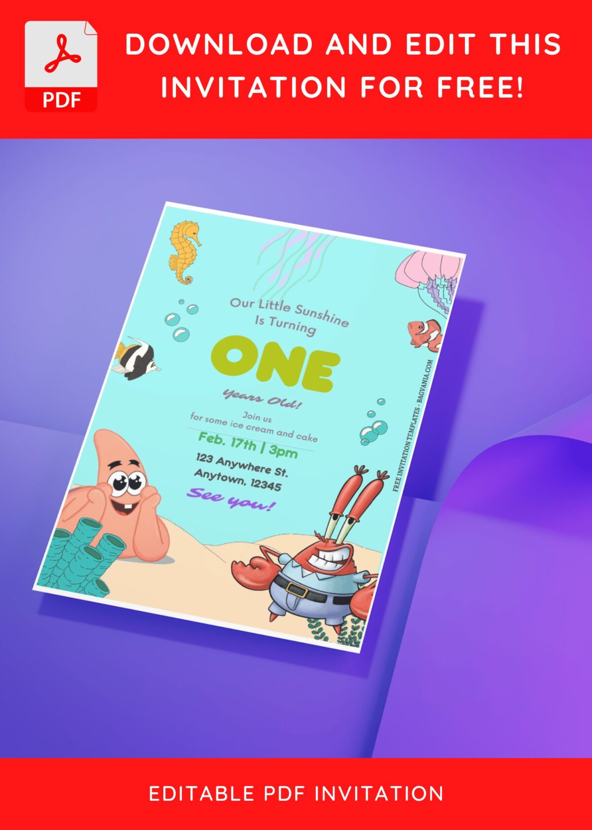 (Free Editable PDF) Bubbly Fun SpongeBob Birthday Invitation Templates D